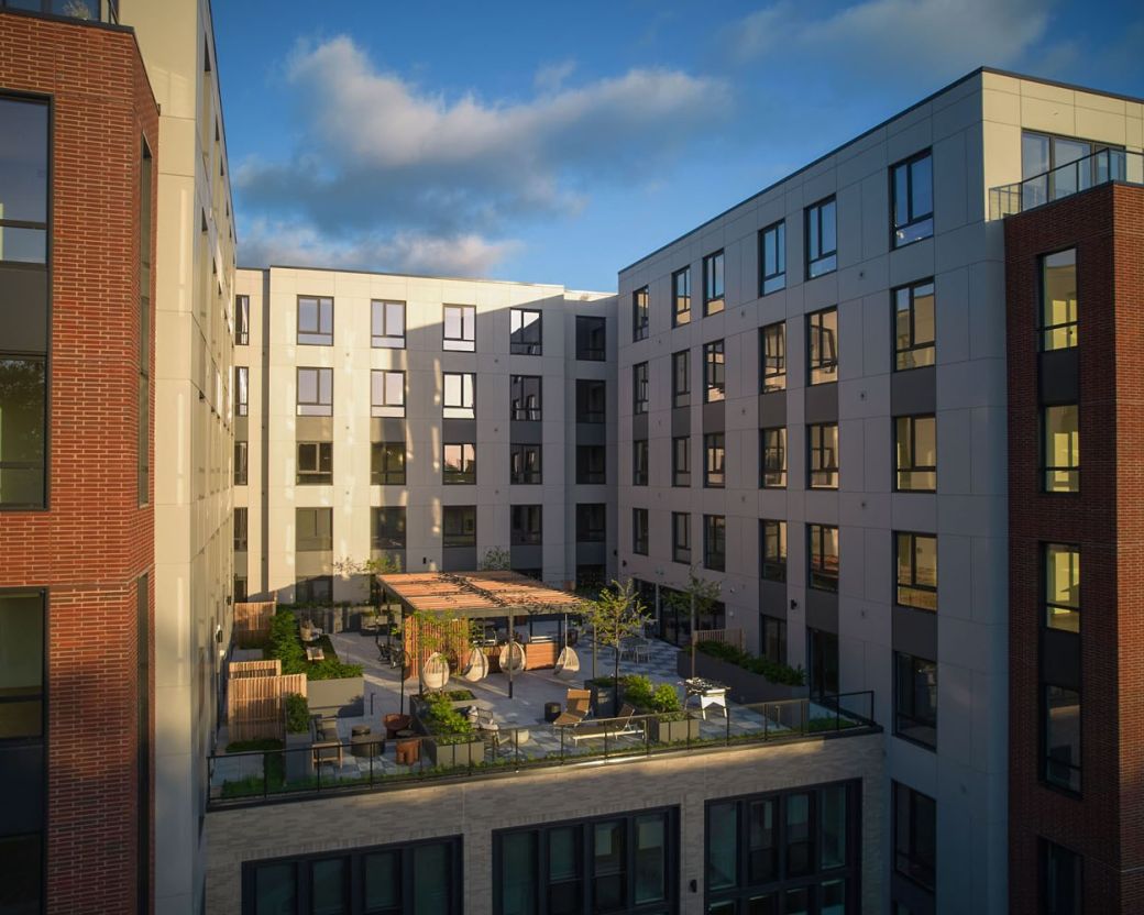 Outdoor terrace nestled in the center of the building